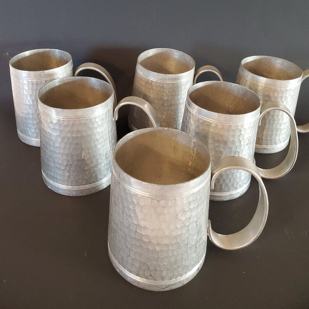 6 Banka Tinwerk Hammered Tin Mugs, Metal contain leads, for Decoration